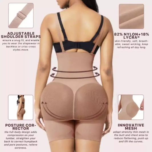 Seamless Body Shaper with Mesh Booty Design 3 Adjustable/Removable Straps Lycra Materials